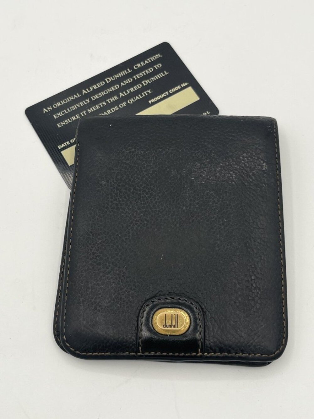 Dunhill Black Leather Bifold Wallet Gold Logo Tab with Authenticity Card
